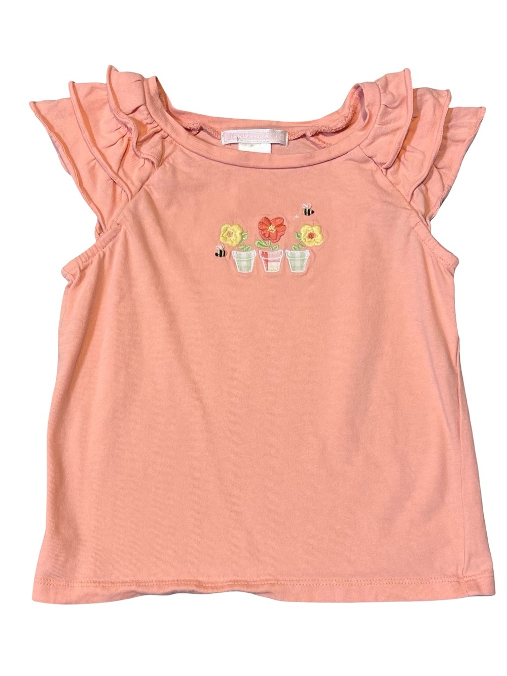 Janie and Jack Poppy Garden Peach Ruffle Sleeve Tee with Floral Embroidery 3